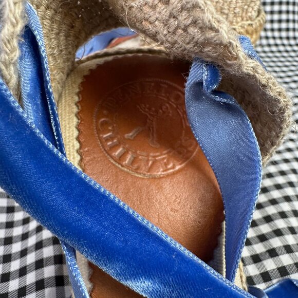 Penelope Chilvers High Valenciana Dali Espadrille Wedge Sandal Blue Velvet - Picture 4 of 7